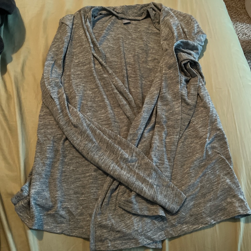 Gray Open Front Cardigan